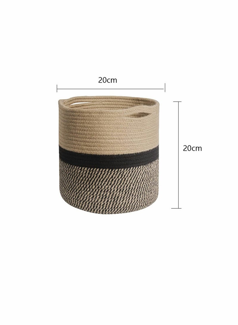 SOLARAE Sturdy Jute Rope Plant Basket Modern Woven Basket up 7.8 Inch Flower Pot, Storage Organizer Basket Rustic Home Decor, Black Stripes - Image 5