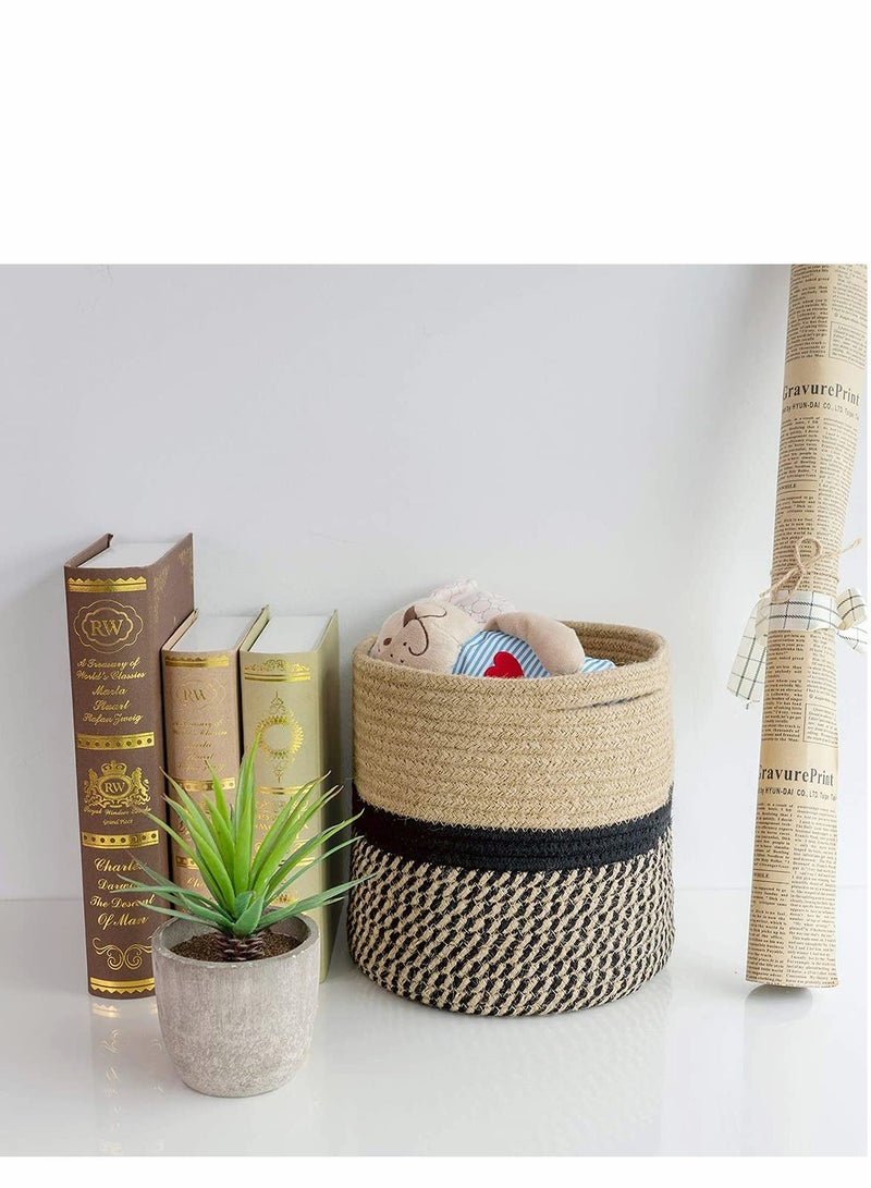 SOLARAE Sturdy Jute Rope Plant Basket Modern Woven Basket up 7.8 Inch Flower Pot, Storage Organizer Basket Rustic Home Decor, Black Stripes - Image 3