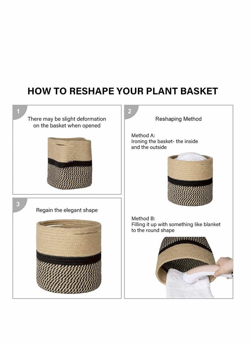 SOLARAE Sturdy Jute Rope Plant Basket Modern Woven Basket up 7.8 Inch Flower Pot, Storage Organizer Basket Rustic Home Decor, Black Stripes - Image 4