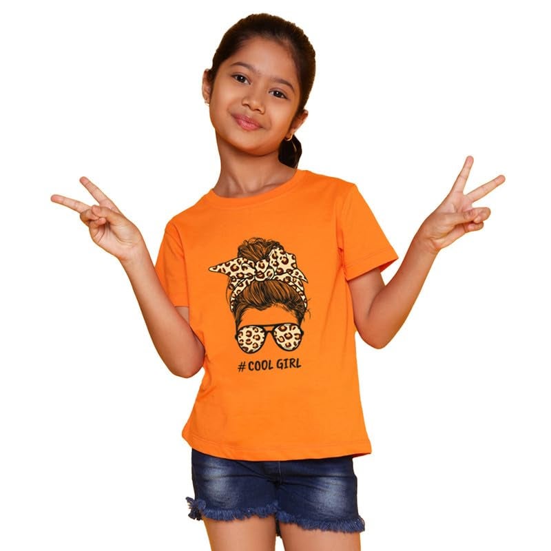 Nusyl Girls Orange Cool Girls Text Printed Cotton Blend Round Neck Half Sleeve T-Shirt - Image 1