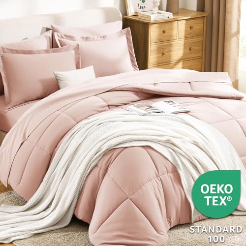 CozyLux King Size Comforter Set Blush Pink - 7 Pieces Bed in a Bag King, Okeo-Tex Certifited Bedding Set, All Season Soft Bed Set with Down Alternative Comforter, Sheets, Pillowcases & Pillow Shams - Image 3
