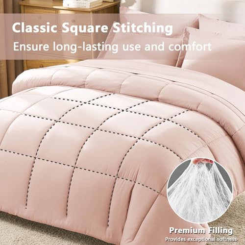 CozyLux King Size Comforter Set Blush Pink - 7 Pieces Bed in a Bag King, Okeo-Tex Certifited Bedding Set, All Season Soft Bed Set with Down Alternative Comforter, Sheets, Pillowcases & Pillow Shams - Image 4