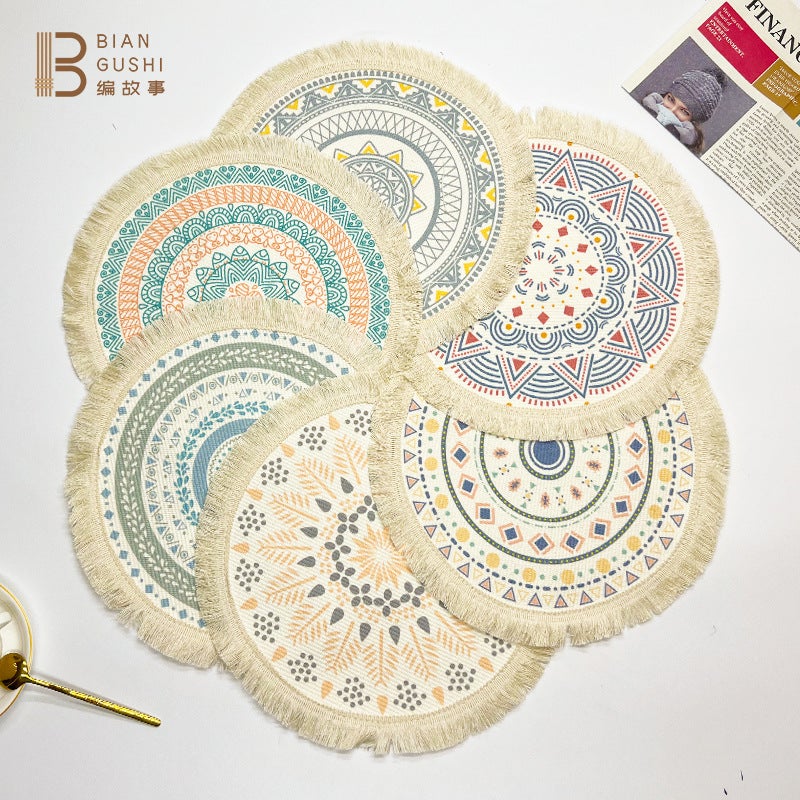 Bohemian Cotton Round Coasters with Tassels - Woven Placemats Set - Image 2