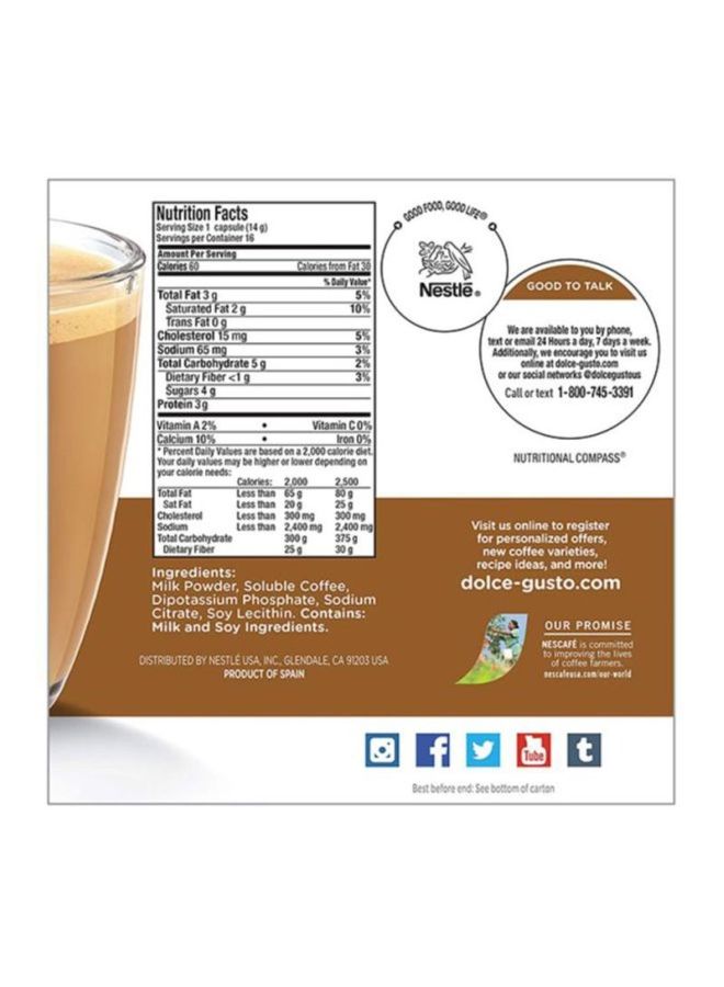 Nescafe Dolce Gusto Coffee Capsules Cafe Au Lait 240grams - Image 3