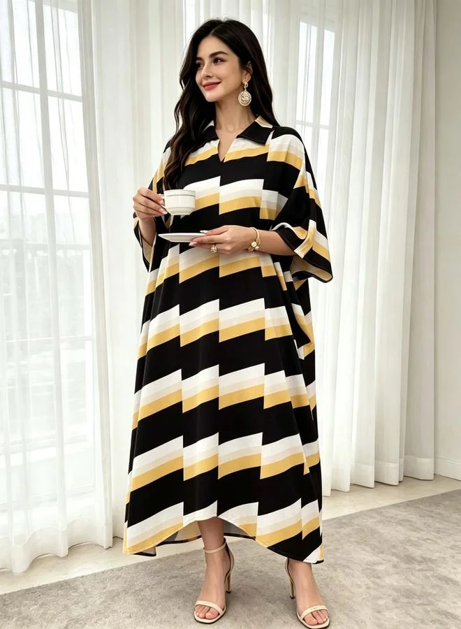 تايك تو Multi-Color Geometric Print Collared Neckline Kaftan