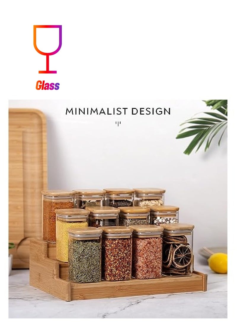 Raxoom Glass Jars Set 300ML, 12 pcs Set Glass Spice Jars with Bamboo Airtight Lids and Labels, Food Cereal Storage Spice Containers for Home Kitchen Tea Herbs Coffee Flour Herbs Grains (Square) - Image 1
