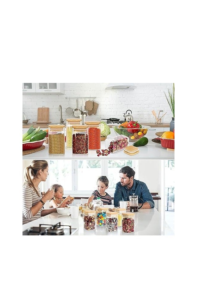 Raxoom Glass Jars Set 300ML, 12 pcs Set Glass Spice Jars with Bamboo Airtight Lids and Labels, Food Cereal Storage Spice Containers for Home Kitchen Tea Herbs Coffee Flour Herbs Grains (Square) - Image 2