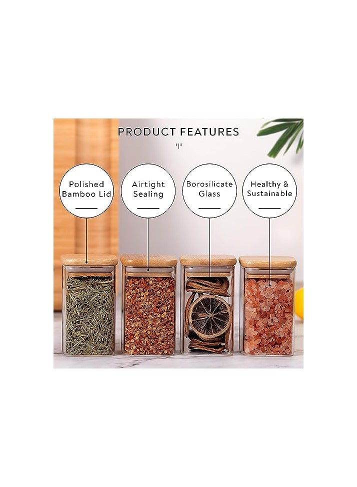Raxoom Glass Jars Set 300ML, 12 pcs Set Glass Spice Jars with Bamboo Airtight Lids and Labels, Food Cereal Storage Spice Containers for Home Kitchen Tea Herbs Coffee Flour Herbs Grains (Square) - Image 3