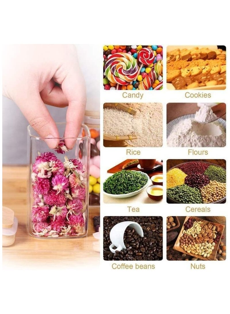 Raxoom Glass Jars Set 300ML, 12 pcs Set Glass Spice Jars with Bamboo Airtight Lids and Labels, Food Cereal Storage Spice Containers for Home Kitchen Tea Herbs Coffee Flour Herbs Grains (Square) - Image 4