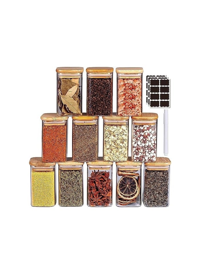 Raxoom Glass Jars Set 300ML, 12 pcs Set Glass Spice Jars with Bamboo Airtight Lids and Labels, Food Cereal Storage Spice Containers for Home Kitchen Tea Herbs Coffee Flour Herbs Grains (Square) - Image 5