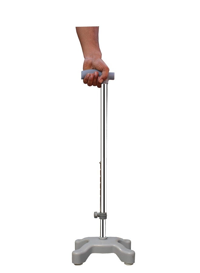 KDS SURGICAL عصا مشي رباعية الأرجل جراحية من سامادهان، مطلية بالكروم، قابلة لتعديل الارتفاع، بمقبض مناسب للجنسين - فضي - Image 1