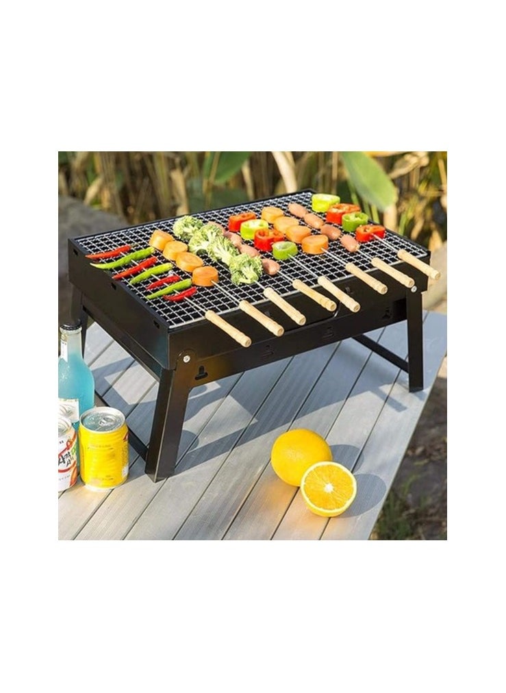 Generic Foldable Charcoal Barbeque Grill Set with 6 Skewers, 2 Spatulas & 1 Air Blower – Portable Outdoor Grilling Kit for Camping, Picnics & Travel  - Image 2