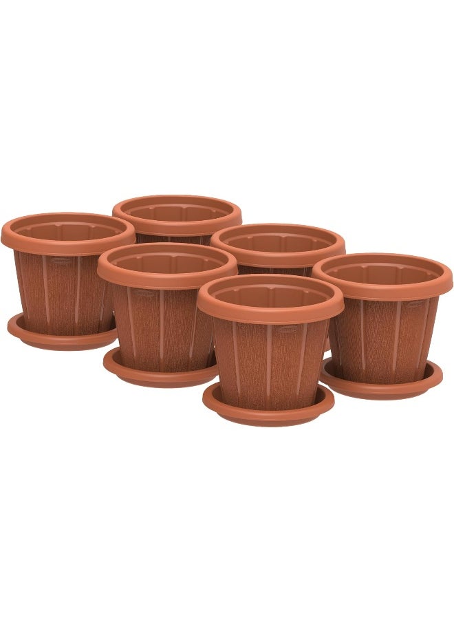 Cosmoplast Cedargrain Flowerpot 8'' set of 6 with Tray (Terracotta)  - Image 2