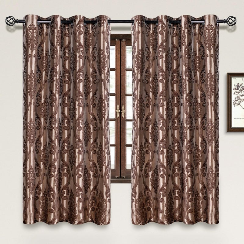 NAPEARL Brown Curtains for Living Room Gothic Jacquard Curtain Drapes with Floral Patterns Damask Curtains for Bedroom 63 Inch Length Set of 2 Panels Each 52 x 63 Inches