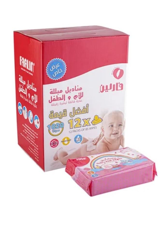 FARLIN Baby Wet Wipes Care for Tender Skin Value Box 12 Packs x 85 Wipes, 1020 Count  - Image 1