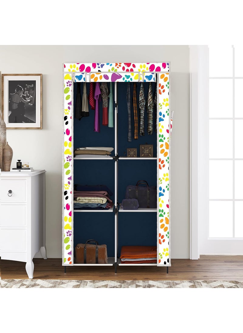 Whitecloud TRANSFORMING HOMES Whitecloud TRANSFORMING HOMES Printed Collapsible Wardrobe Almira with 6 Shelves 2 Hanging Space 1 Side Pocket NonWoven Fabric 100 GSM 20031 Dog Blue  - Image 2