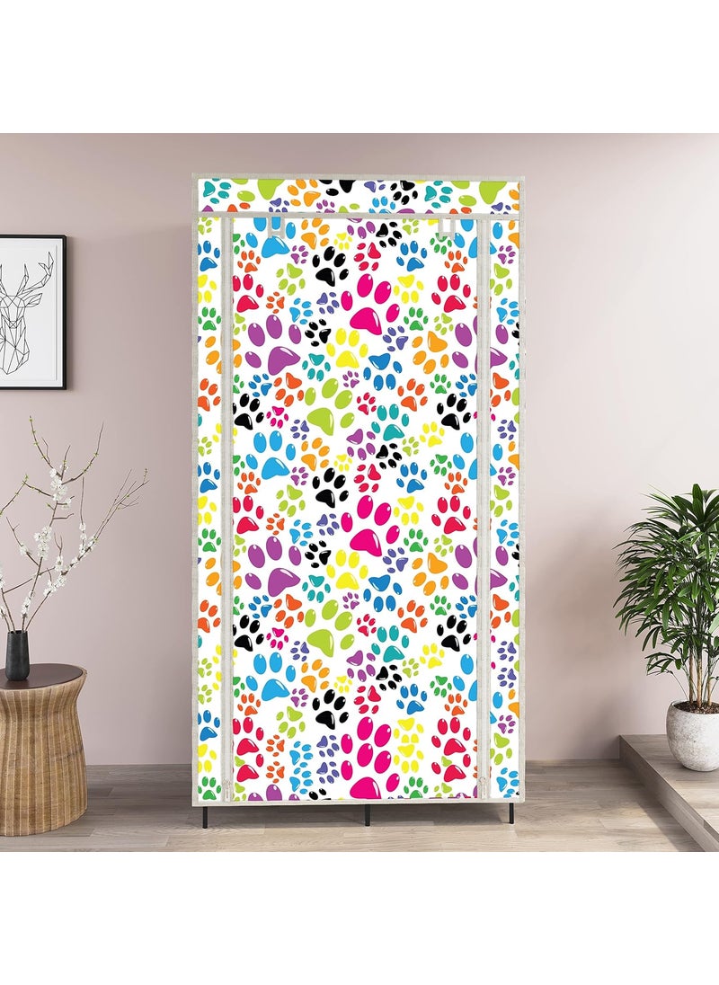 Whitecloud TRANSFORMING HOMES Whitecloud TRANSFORMING HOMES Printed Collapsible Wardrobe Almira with 6 Shelves 2 Hanging Space 1 Side Pocket NonWoven Fabric 100 GSM 20031 Dog Blue  - Image 3