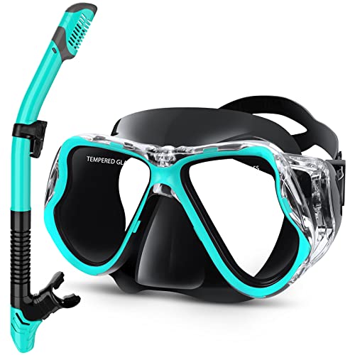 Greatever Dry Snorkel Set,Panoramic Wide View,Anti-Fog Scuba Diving Mask,Professional Snorkeling Gear for Kids - Image 1