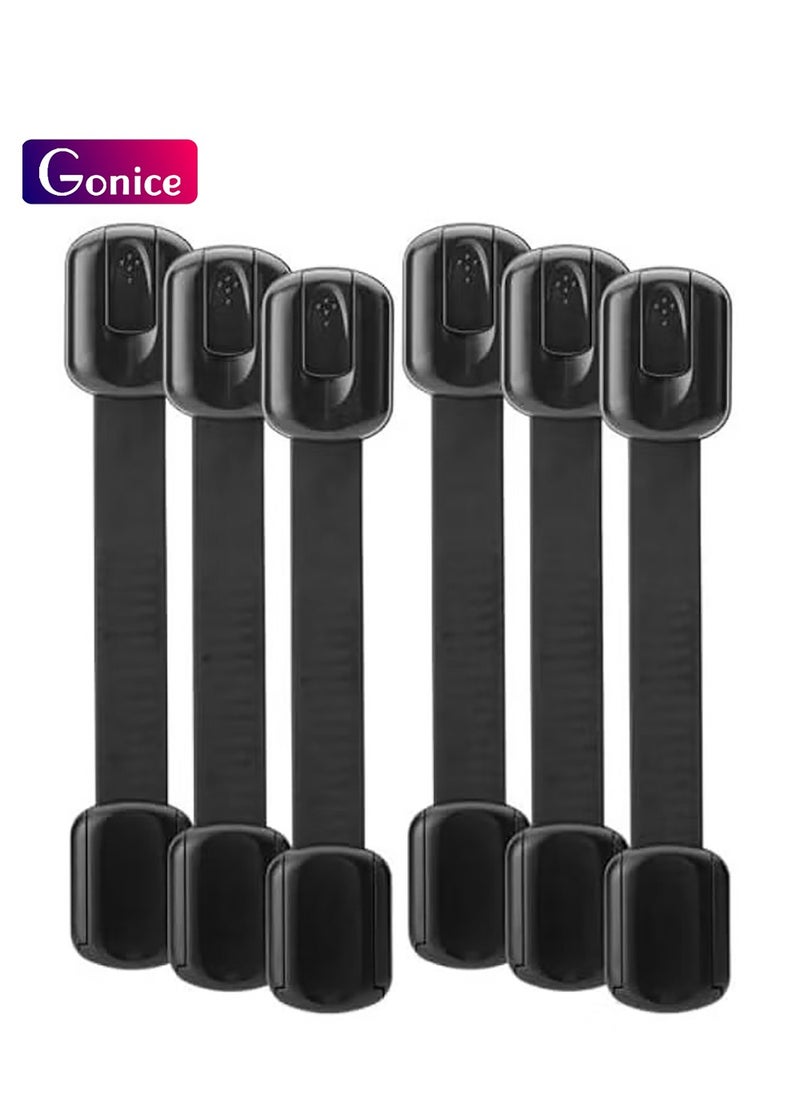 Gonice 6PCS Child Safety Locks Black Baby Safety Latches Adjustable Child Proof Cabinet Latches 3M Adhesives Multi-Purpose Baby Locks for Furniture Door Fridge Oven Toilet  - Image 1
