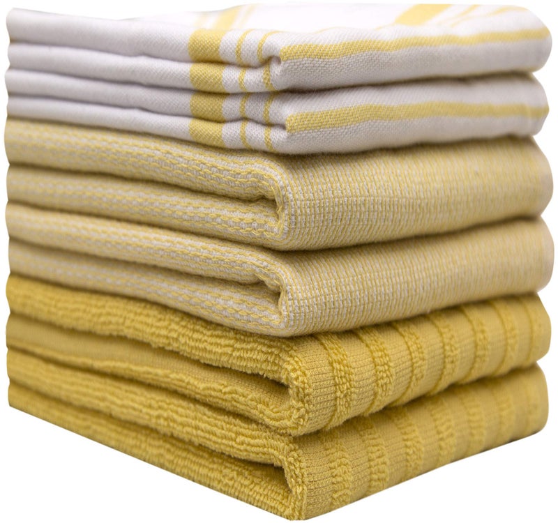 Bumble Towels Premium Kitchen Towels 20? 28 6 Pack| Large Cotton Kitchen Towels | Hand Towels for Kitchen | Flat & Terry Towel | Dish Towels | Highly Absorbent Tea Towels Set with Hanging Loop | Yellow Striped - Image 2