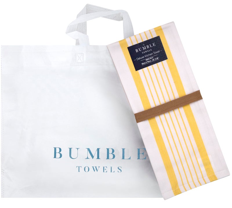 Bumble Towels Premium Kitchen Towels 20? 28 6 Pack| Large Cotton Kitchen Towels | Hand Towels for Kitchen | Flat & Terry Towel | Dish Towels | Highly Absorbent Tea Towels Set with Hanging Loop | Yellow Striped - Image 5