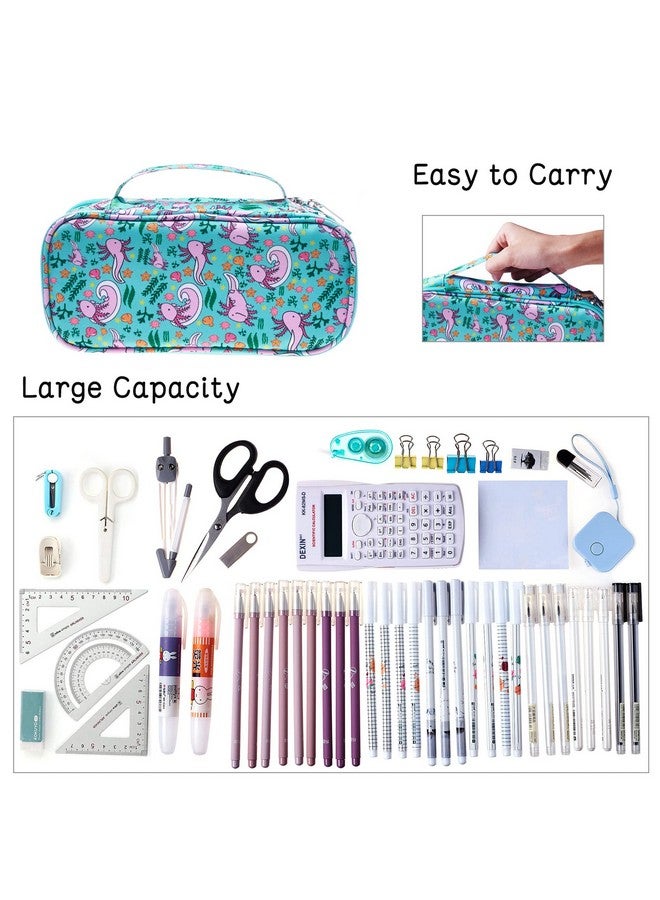 إل باركين Axolotl مقلمة سعة كبيرة للغاية 3 مقصورات قماش قلم رصاص صندوق Kawaii حقيبة ماكياج لطيف Axolotl هدايا للطلاب في سن المراهقة بنين بنات - Image 2