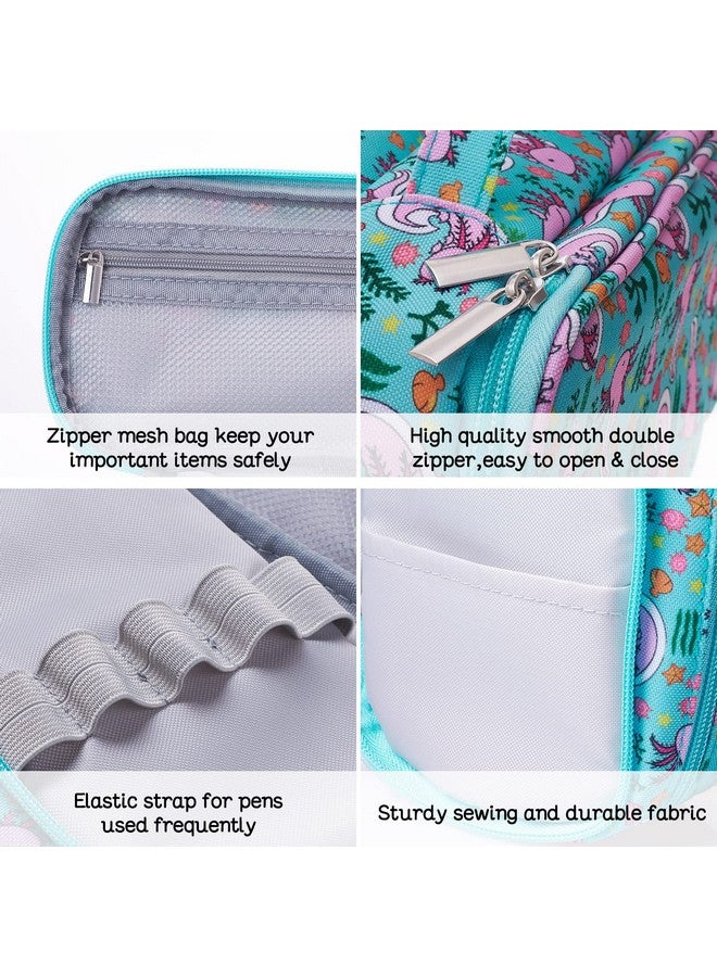 إل باركين Axolotl مقلمة سعة كبيرة للغاية 3 مقصورات قماش قلم رصاص صندوق Kawaii حقيبة ماكياج لطيف Axolotl هدايا للطلاب في سن المراهقة بنين بنات - Image 5