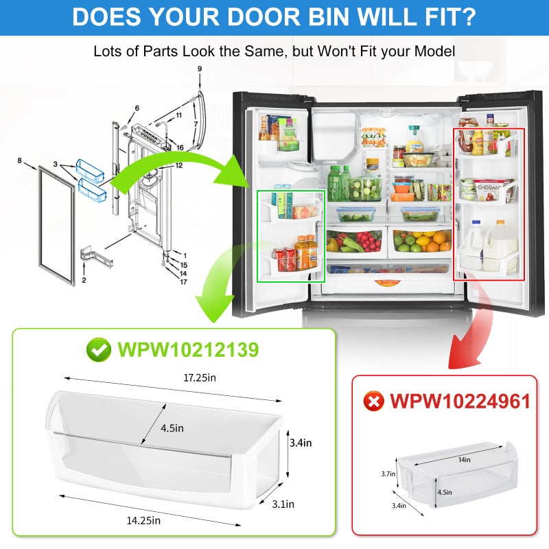 Alvar UPGRADED WPW10212139 Refrigerator Door Shelf Bin Compatible with Whirlpool Maytag Refrigerator Door Shelf Parts W10212139 Whirlpool Fridge Shelves Replacement WRF555SDH GI6FARXX PS11750465 Left Bin - Image 4