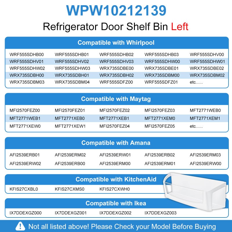 Alvar UPGRADED WPW10212139 Refrigerator Door Shelf Bin Compatible with Whirlpool Maytag Refrigerator Door Shelf Parts W10212139 Whirlpool Fridge Shelves Replacement WRF555SDH GI6FARXX PS11750465 Left Bin - Image 3