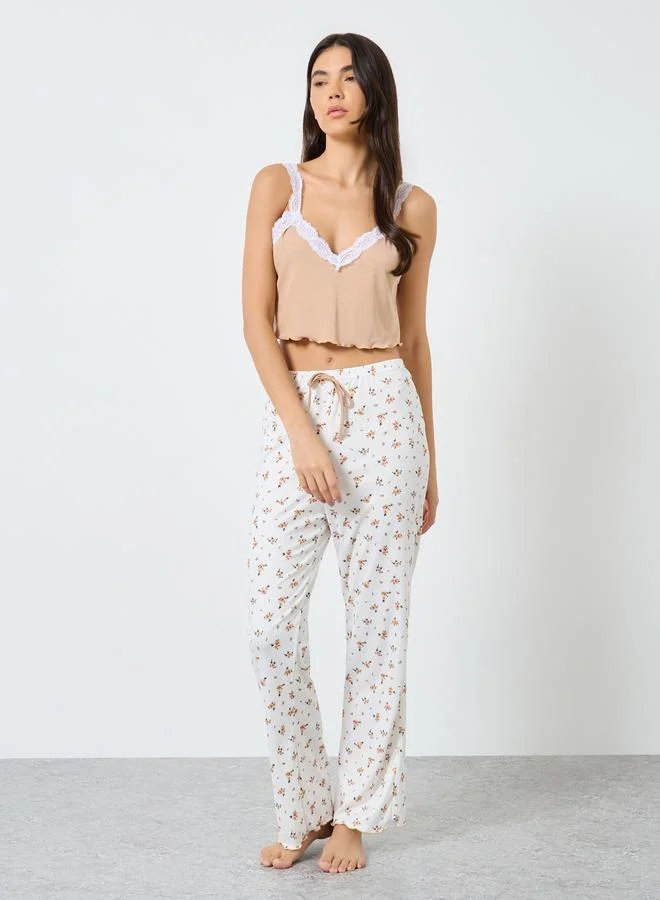Take Two Take Two Pack of 3 - Lace Insert Crop Cami, Printed Shorts and Pyjama