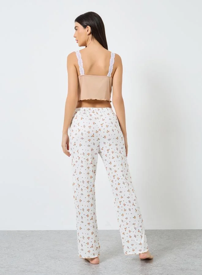 تايك تو Take Two Pack of 3 - Lace Insert Crop Cami, Printed Shorts and Pyjama
