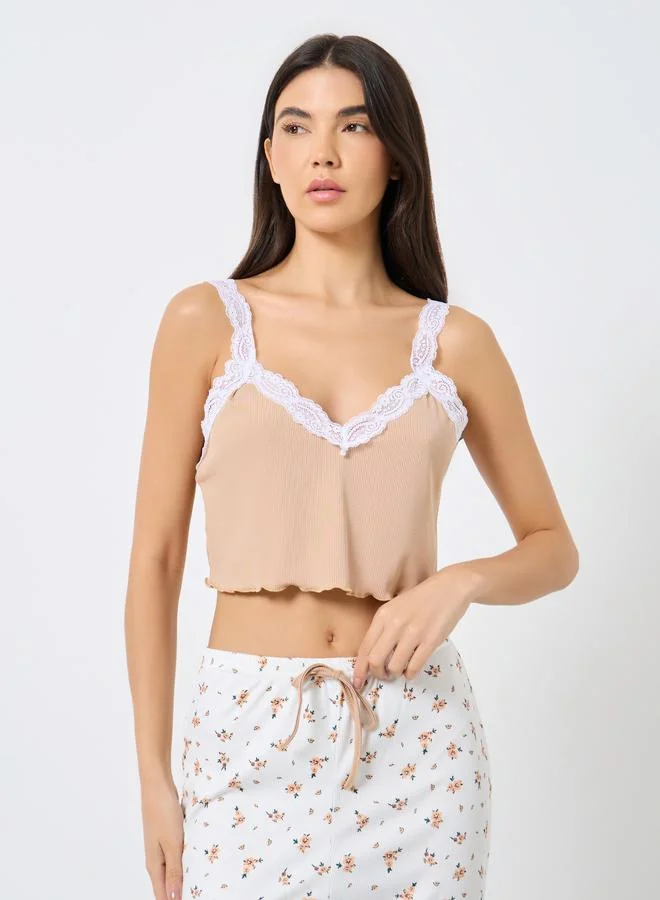 تايك تو Take Two Pack of 3 - Lace Insert Crop Cami, Printed Shorts and Pyjama