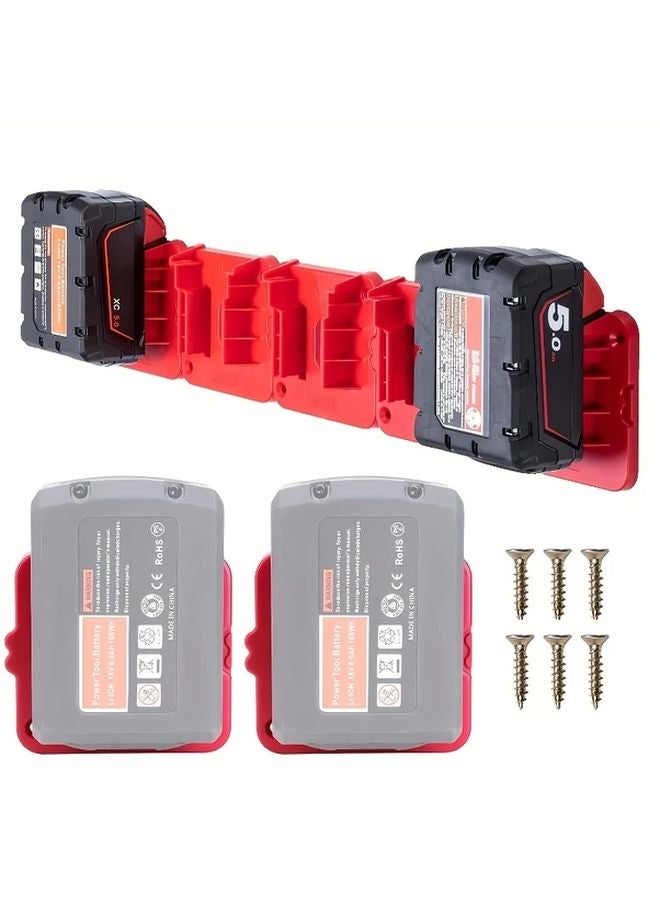 Red Milwaukee M18 18V Battery Holder Wall Mounted Durable Plastic Stand For Garage Tool Organization - Image 2