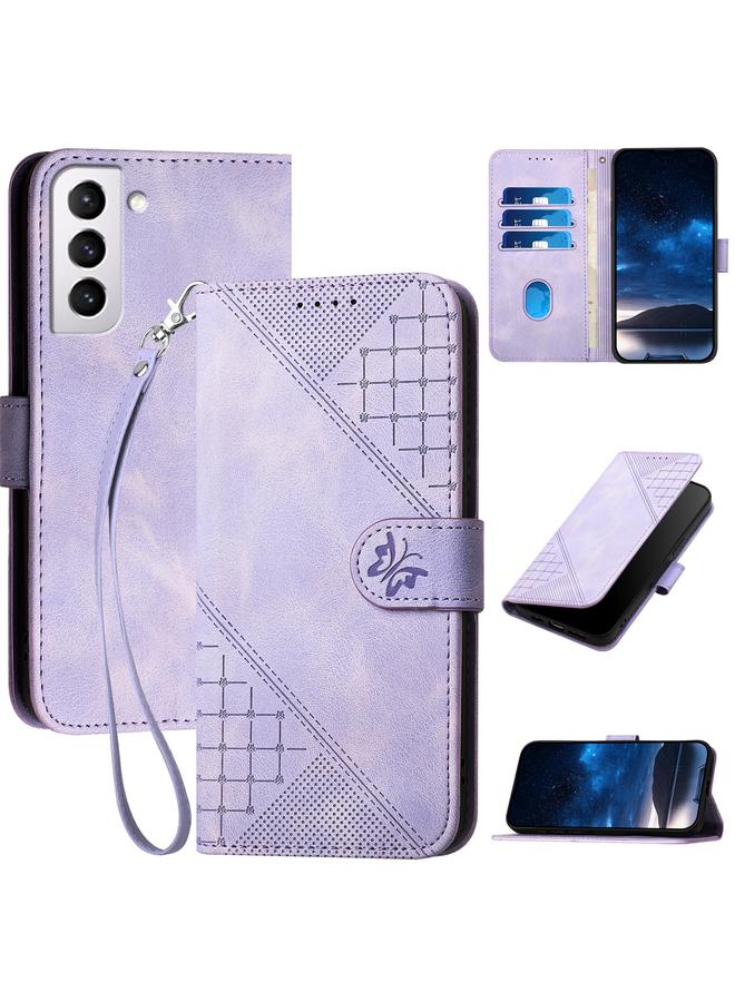 اس-توب جراب لهاتف Samsung Galaxy S21 FE 5G YX0080 جراب هاتف جلدي قلاب بنقشة فراشة شبكية مع حبل تعليق - Image 1