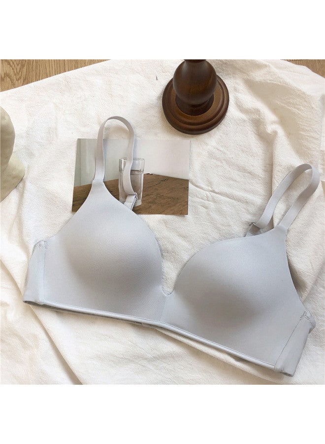 Style Traceless Gloss Push-up Underwear Women's Simple Solid Color Steel Ring-free Comfortable Triangular Cup Bra With Large And Small Chest