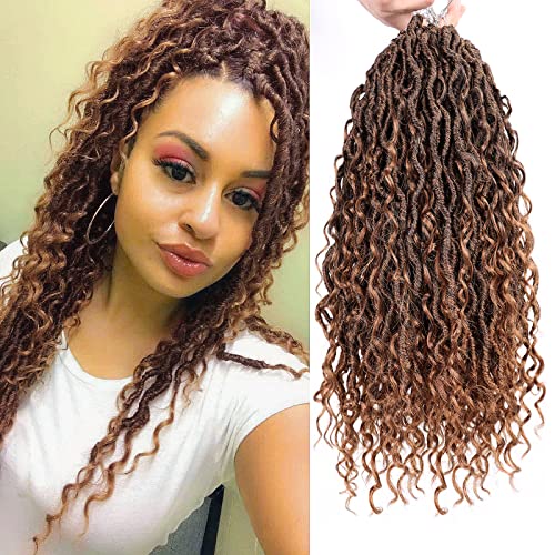 Aeagoo Goddess Locs Crochet Hair 14 Inch 7 Packs Curly Faux Locs Crochet Hair for Black Women Pre Looped Crochet Locs Boho Style Crochet Braids with Curly Ends (Black to Light Auburn) - Image 1
