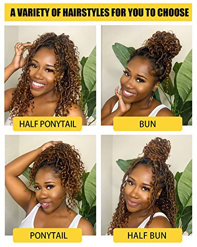 Aeagoo Goddess Locs Crochet Hair 14 Inch 7 Packs Curly Faux Locs Crochet Hair for Black Women Pre Looped Crochet Locs Boho Style Crochet Braids with Curly Ends (Black to Light Auburn) - Image 3