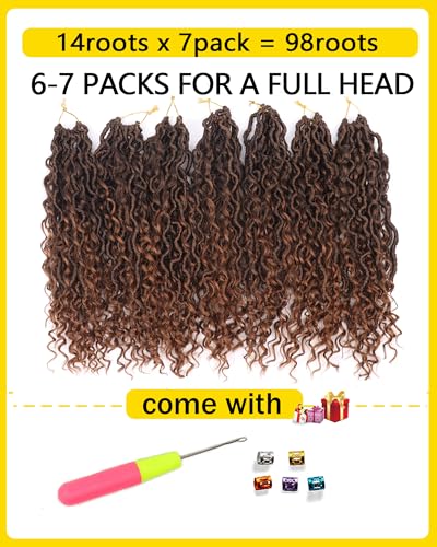 Aeagoo Goddess Locs Crochet Hair 14 Inch 7 Packs Curly Faux Locs Crochet Hair for Black Women Pre Looped Crochet Locs Boho Style Crochet Braids with Curly Ends (Black to Light Auburn) - Image 5