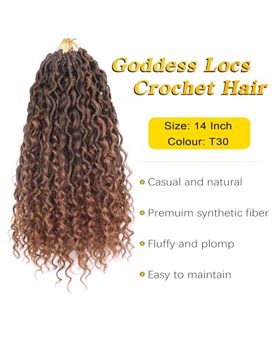 Aeagoo Goddess Locs Crochet Hair 14 Inch 7 Packs Curly Faux Locs Crochet Hair for Black Women Pre Looped Crochet Locs Boho Style Crochet Braids with Curly Ends (Black to Light Auburn) - Image 2