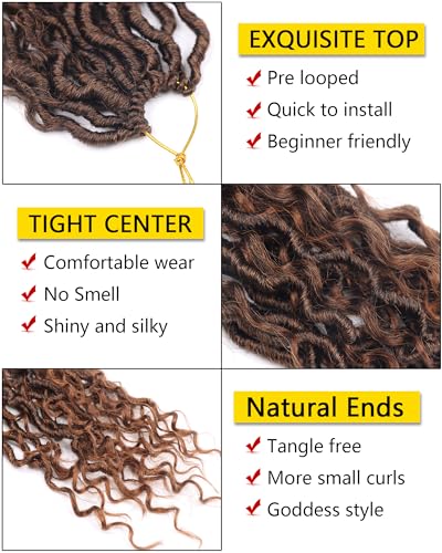 Aeagoo Goddess Locs Crochet Hair 14 Inch 7 Packs Curly Faux Locs Crochet Hair for Black Women Pre Looped Crochet Locs Boho Style Crochet Braids with Curly Ends (Black to Light Auburn) - Image 4