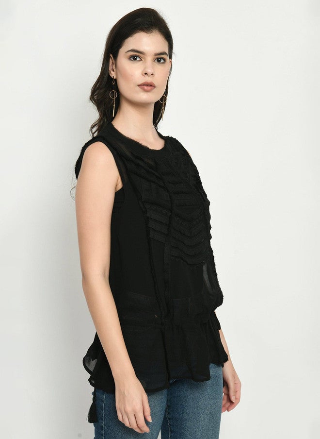 Pretilly Black Cinched Waist Top for Women - Image 4