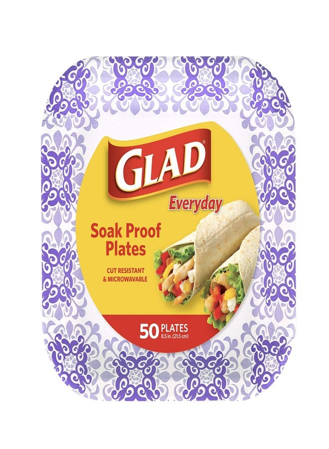 Glad Square Disposable Paper Plates for All Occasions | Soak Proof, Cut Proof, Microwaveable Heavy Duty Disposable Plates | 8.5" Diameter, 50 Count Bulk Paper Plates - Image 1
