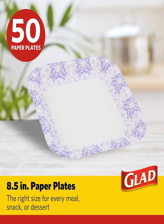 Glad Square Disposable Paper Plates for All Occasions | Soak Proof, Cut Proof, Microwaveable Heavy Duty Disposable Plates | 8.5" Diameter, 50 Count Bulk Paper Plates - Image 2