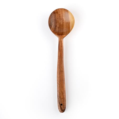 WoCra® Wooden Round-Spoon Flip-Spatula-Ladle Cooking-Serving| Premium Compact Wooden Kitchen Tools | Natural Handmade Neem Wood Spoon for Nonstick Cookware |30 cm Size |1 Piece - Image 1