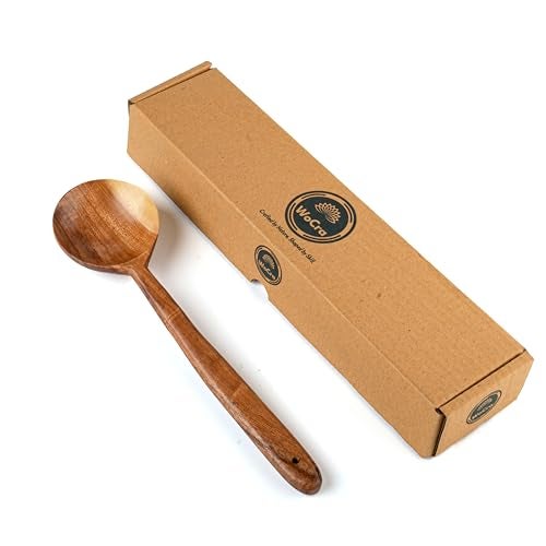 WoCra® Wooden Round-Spoon Flip-Spatula-Ladle Cooking-Serving| Premium Compact Wooden Kitchen Tools | Natural Handmade Neem Wood Spoon for Nonstick Cookware |30 cm Size |1 Piece - Image 3