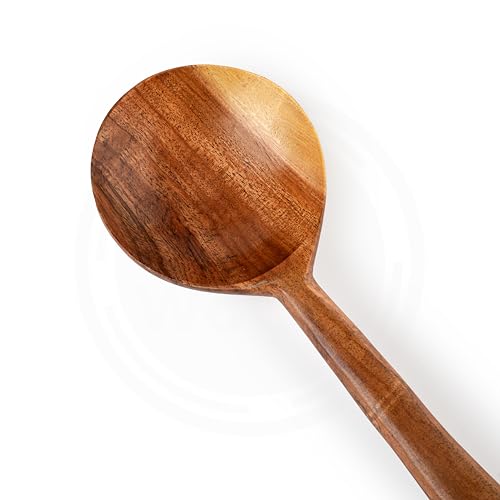 WoCra® Wooden Round-Spoon Flip-Spatula-Ladle Cooking-Serving| Premium Compact Wooden Kitchen Tools | Natural Handmade Neem Wood Spoon for Nonstick Cookware |30 cm Size |1 Piece - Image 2