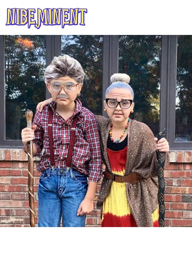 NIBEMINENT Old Man Costume, Funny Old Person Grandpa Cosplay Party Dress, Old Man Costume Mad Scientist Wig Set, with Gray Wig Moustache Eyebrows Glasses, for 100th Day of School Carnival Masquerade (Male) - Image 4