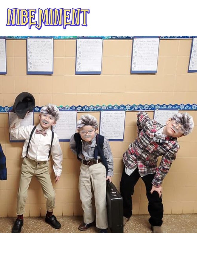 NIBEMINENT Old Man Costume, Funny Old Person Grandpa Cosplay Party Dress, Old Man Costume Mad Scientist Wig Set, with Gray Wig Moustache Eyebrows Glasses, for 100th Day of School Carnival Masquerade (Male) - Image 3