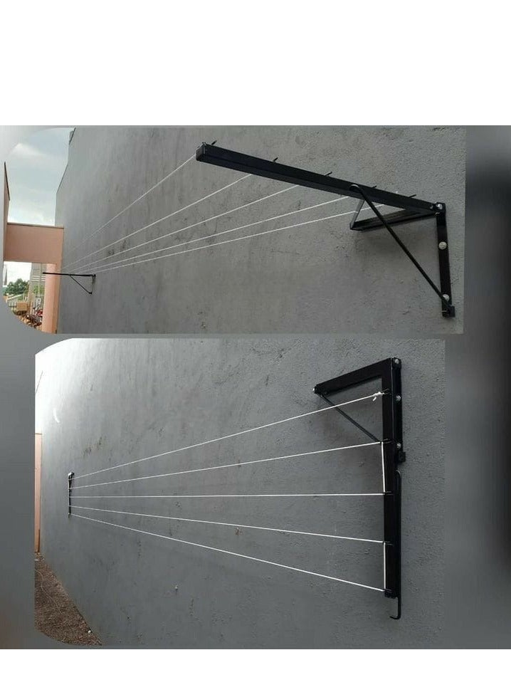 فرحان استيل حبل غسيل قابل للطي بمقاسات قابلة للتعديل من 1 إلى 6 متر – منشر حائطي بـ7 مسارات ومشابك، موفر للمساحة، مصنوع من حبل فولاذي مقاوم للصدأ – مناسب للبلكونة والأسطح والشقق - Image 2