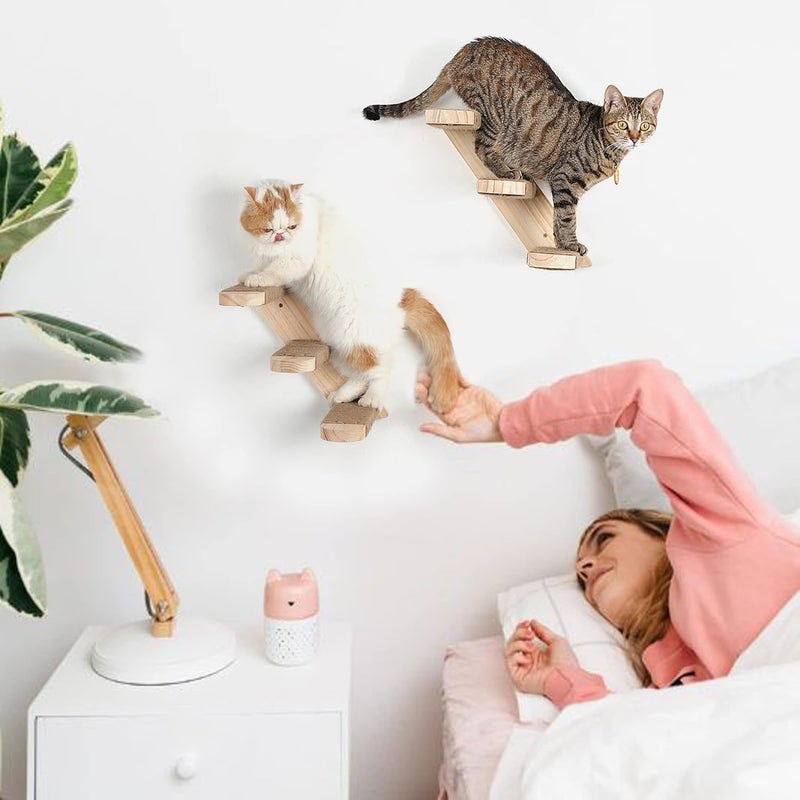 Dvfroy 2 PCs Cat Shelf, Wood Extra Larger Cat Perch, Cat Climbing Shelf Two Types of Mounting Screws Included, Cat Scratching Post Cat Climber Cat Stairs 3 Steps Ladder Cat Wall Furniture Platform - Image 2